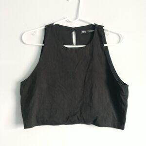 Zara Tank Top Women's L/S*Black Cut Out Cropped Sleeveless Stretch Minimalist